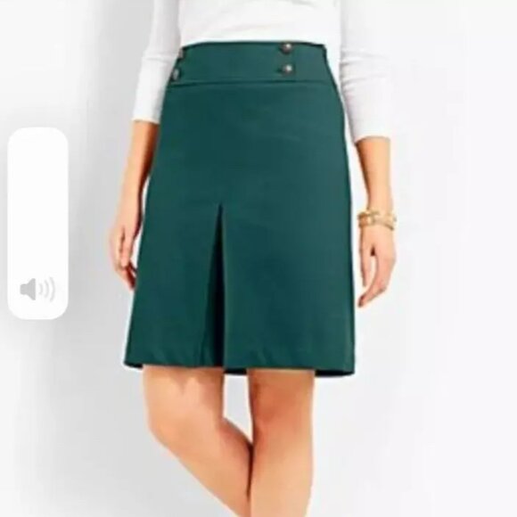 Ann Taylor Green A-line Mini Skirt 10 NWT Dark Academia Preppy Pleated Office - Picture 1 of 10